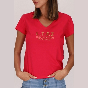 LES TROPEZIENNES HILAN TAN LES TROPEZIENNES CRYOSOL TEE SHIRT COL V FRAMBOISE