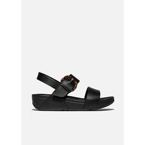 FITFLOP FITFLOP LULU RESIN BUCKLE LEATHER BACK STRAP ALL BLACK<br>