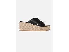 FITFLOP FITFLOP PLATFORMS ESPADRILLE LEATHER WEDGE CROSS SLIDES BLACK<br>.