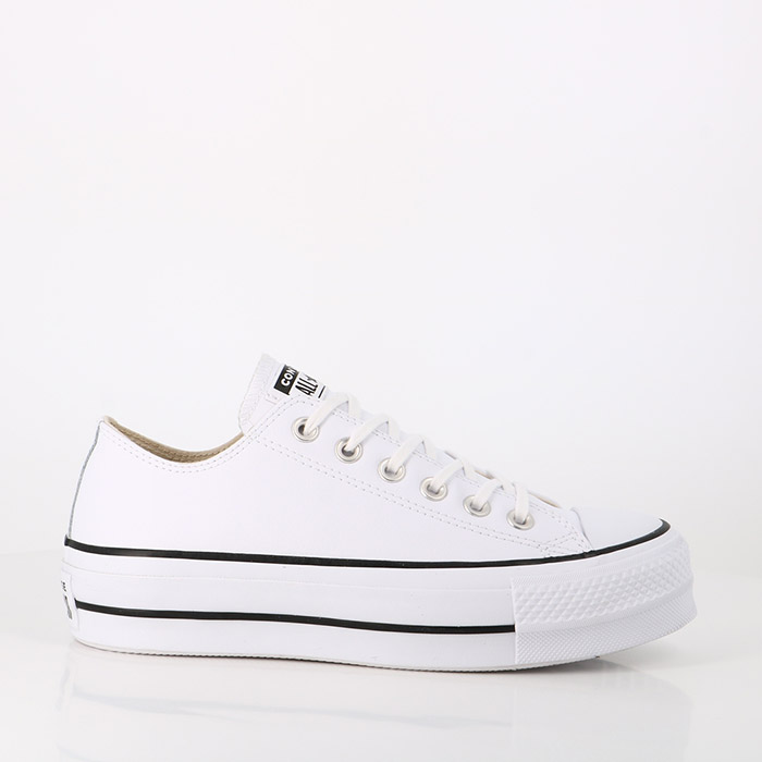 Converse chaussures converse chuck taylor all star lift clean leather low white black whiite blanc1366801_1