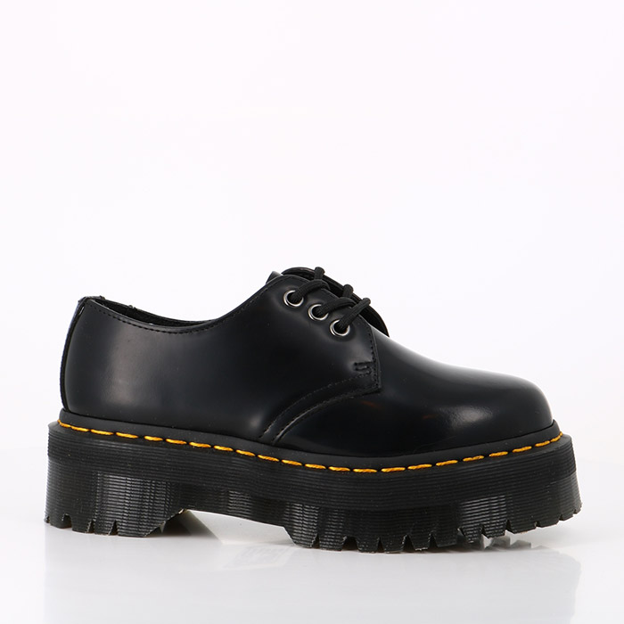 Dr martens chaussures dr martens 1461 cuir plateforme quad black polished smooth noir