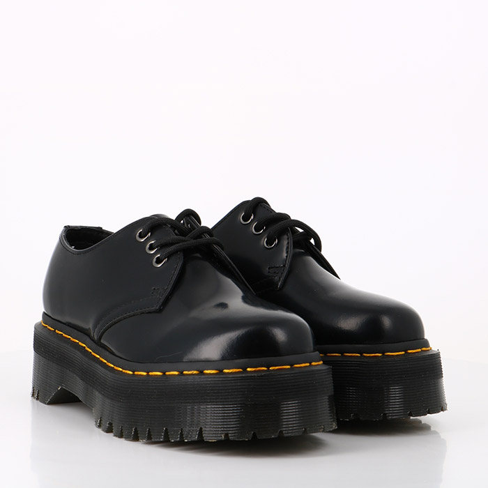 Dr martens chaussures dr martens 1461 cuir plateforme quad black polished smooth noir1453701_2