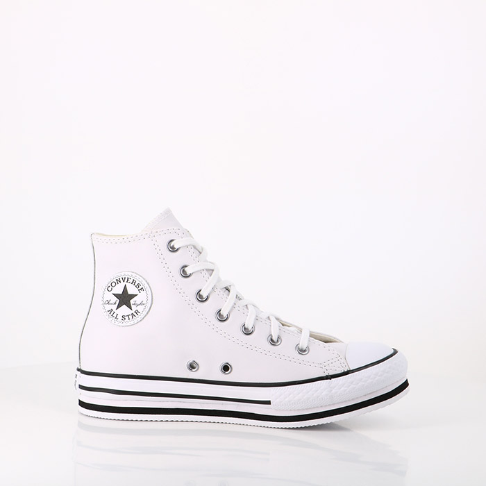Converse chaussures converse enfant leather chuck taylor all star compensees white white black blanc