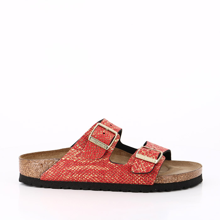 Birkenstock chaussures birkenstock arizona bs shiny python red gold imprimes animal