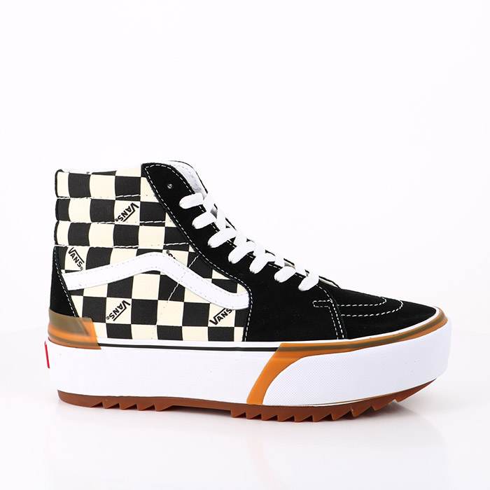 Vans chaussures vans sk8 hi stacked checkerboard multi true white noir