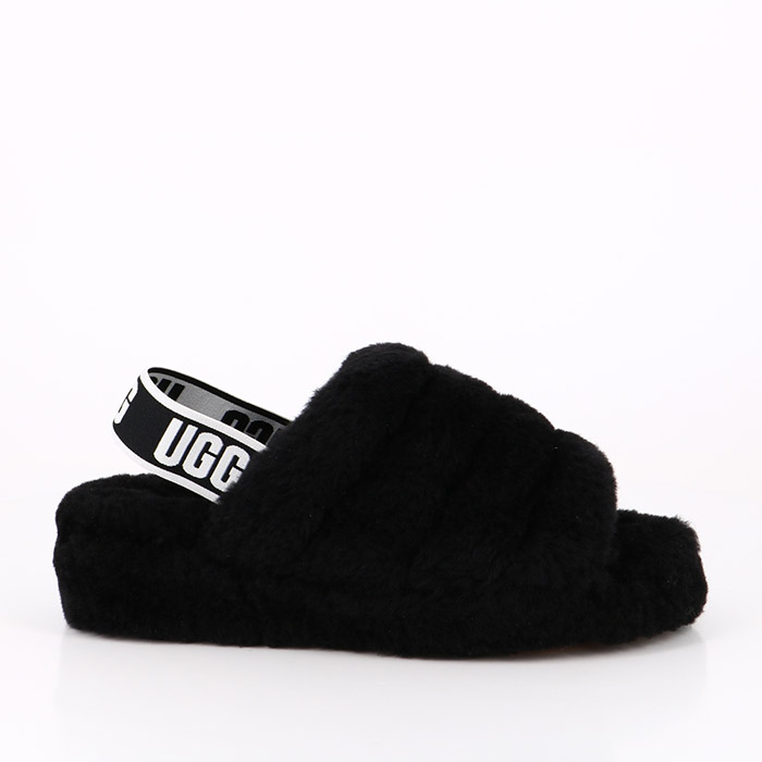 Ugg chaussures ugg fluff yeah logo slide black noir