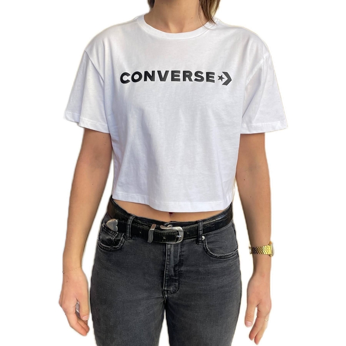 Converse textile converse t shirt blanc logo noir blanc