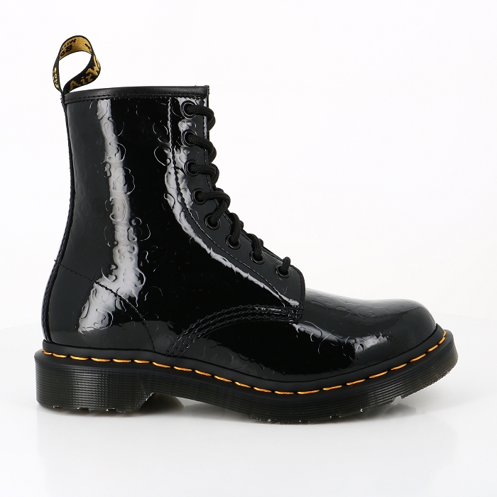 Dr martens chaussures dr martens 1460 cuir vernis gaufre leopard noir noir