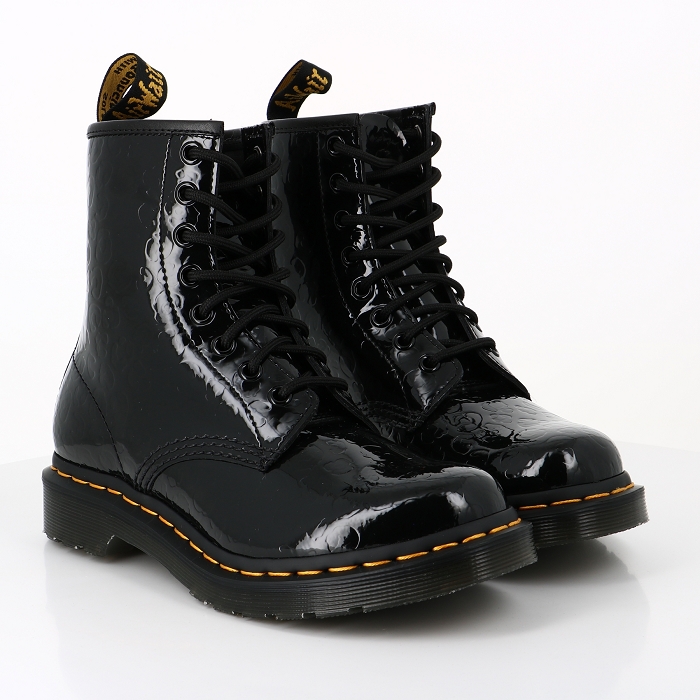 Dr martens chaussures dr martens 1460 cuir vernis gaufre leopard noir noir9000401_5