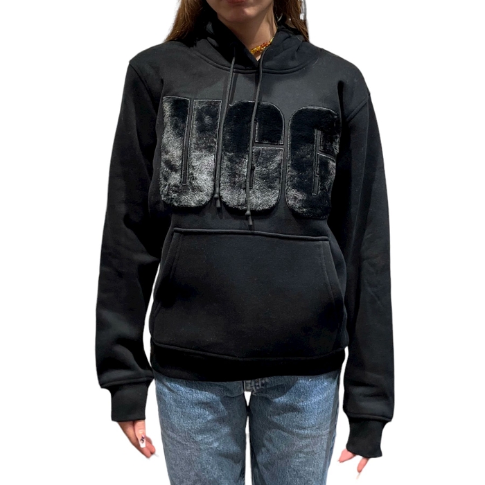 Ugg textile ugg sweat black capuche rey fuzzy logo hoodie 9050801_1