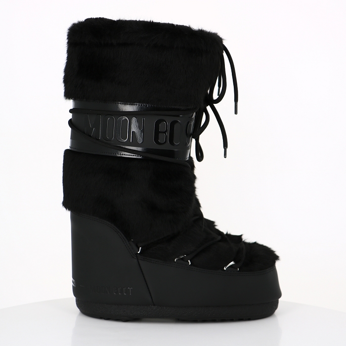 Moon boot chaussures moon boot bottes icon black en fausse fourrure noir