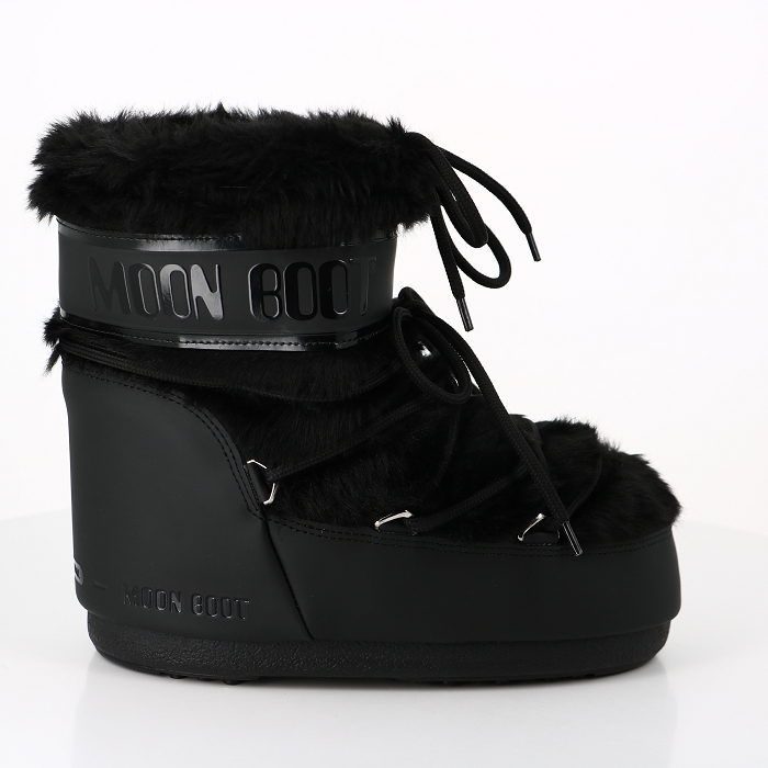 Moon boot chaussures moon boot bottes icon low black en fausse fourrure noir