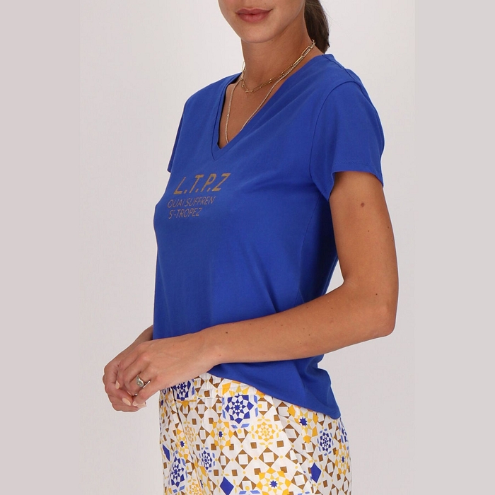 Les tropeziennes textile les tropeziennes cryosol tee shirt col v bleu indigo 9066201_2