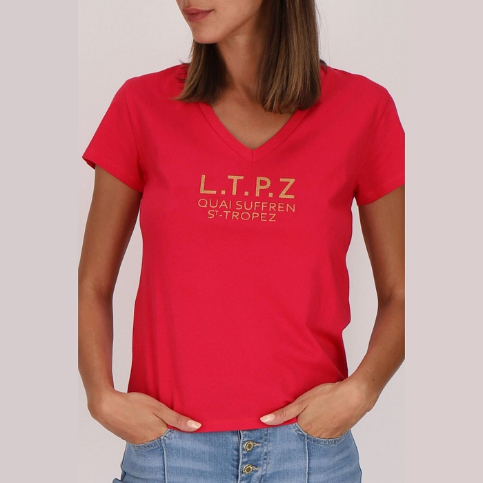 Les tropeziennes textile les tropeziennes cryosol tee shirt col v framboise 