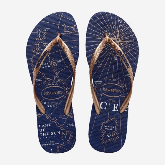 Havaianas chaussures havaianas slim nautical navy blue rose gold white 