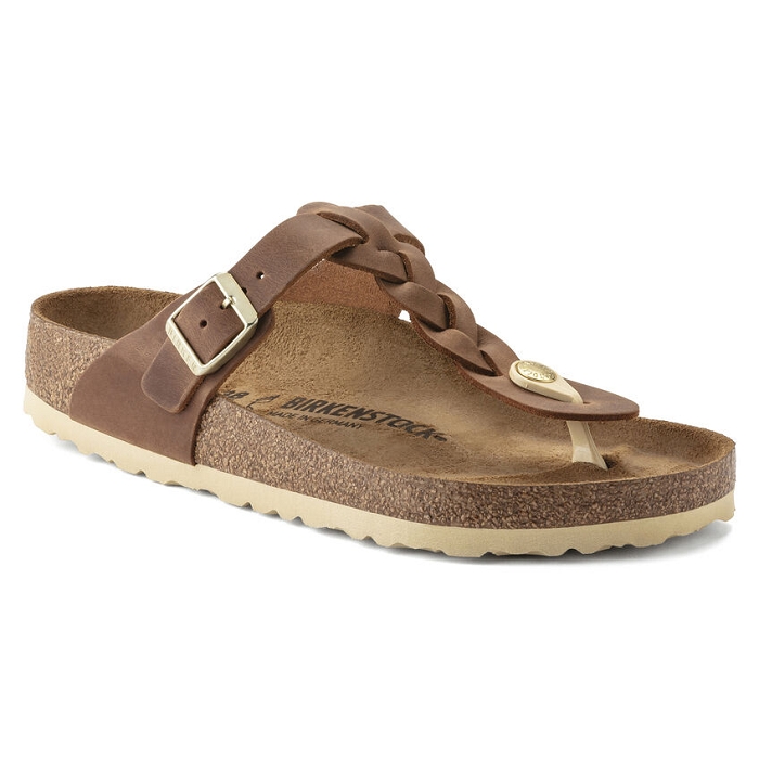 Birkenstock chaussures birkenstock gizeh cuir braided cognac 