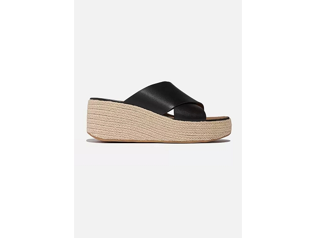 Fitflop chaussures fitflop platforms espadrille leather wedge cross slides black 