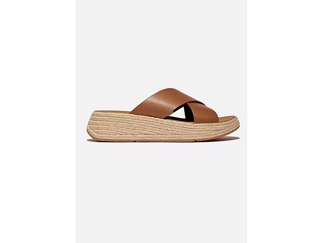 Fitflop chaussures fitflop platforms espadrille leather wedge cross slides tan 